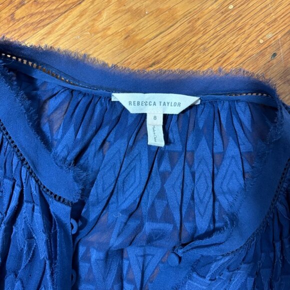 Rebecca Taylor Navy Diamond Embroidered Sheer Blouse Size L - Picture 7 of 11